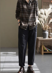 Black Cotton denim Pants button Cinched Spring GK-LPTS220221