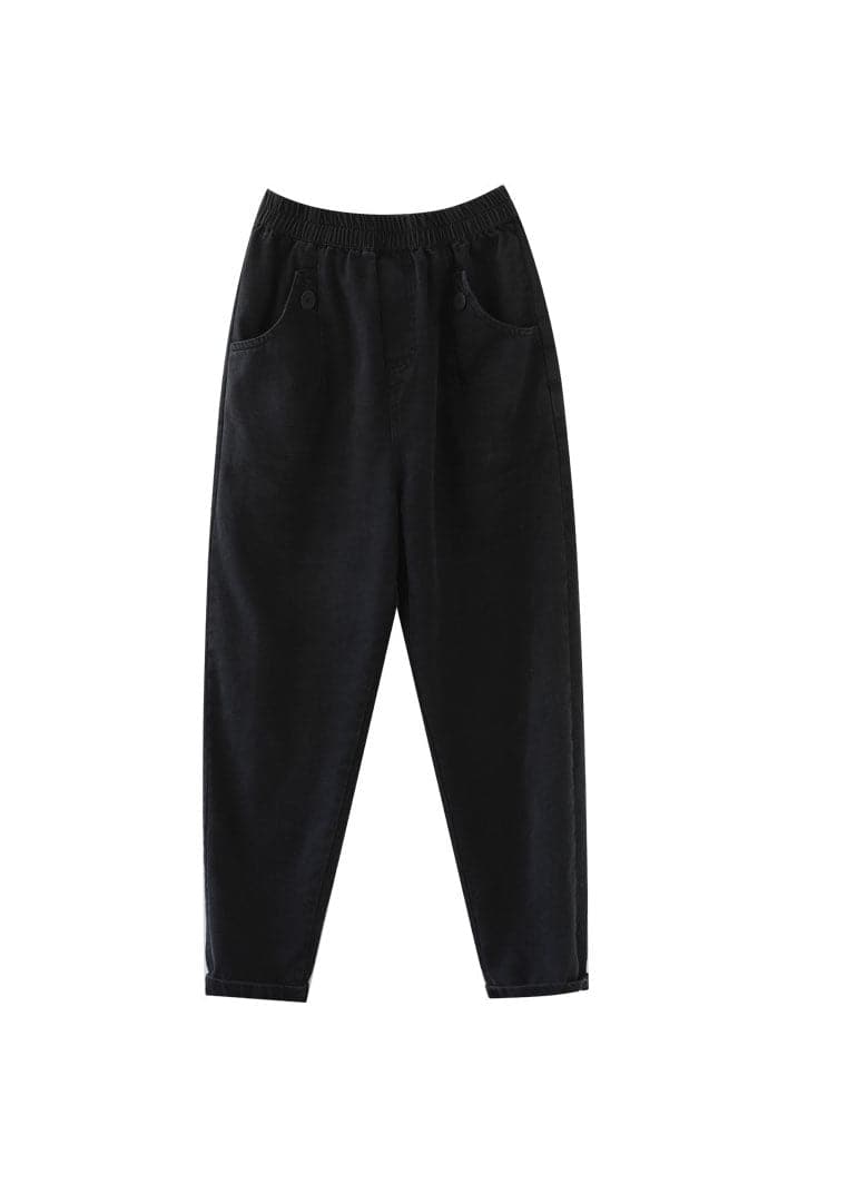 Black Cotton denim Pants button Cinched Spring GK-LPTS220221