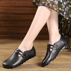 Black Cowhide Leather Flat Shoes Buckle Strap Flats PDX210712