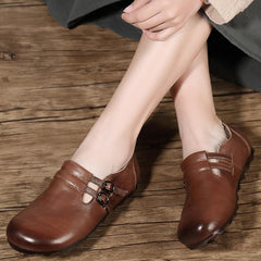 Black Cowhide Leather Flat Shoes Buckle Strap Flats PDX210712