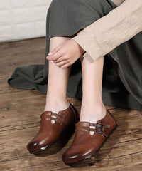 Black Cowhide Leather Flat Shoes Buckle Strap Flats PDX210712