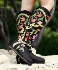 Black Embroideried Cowgirl Boots Cotton Fabric zippered Knee Boots BX-XZ220407