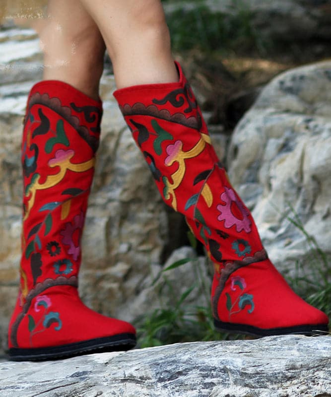 Black Embroideried Cowgirl Boots Cotton Fabric zippered Knee Boots BX-XZ220407