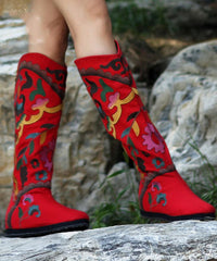 Black Embroideried Cowgirl Boots Cotton Fabric zippered Knee Boots BX-XZ220407