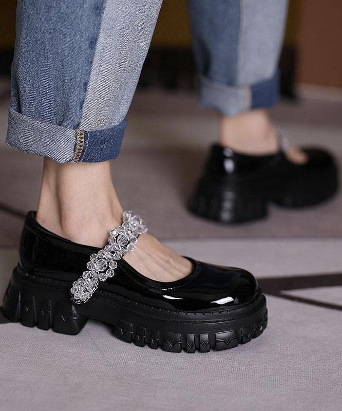 Black Flat Shoes Buckle Strap Platform Flat Shoes XZ-PDX210728
