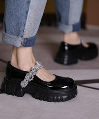 Black Flat Shoes Buckle Strap Platform Flat Shoes XZ-PDX210728