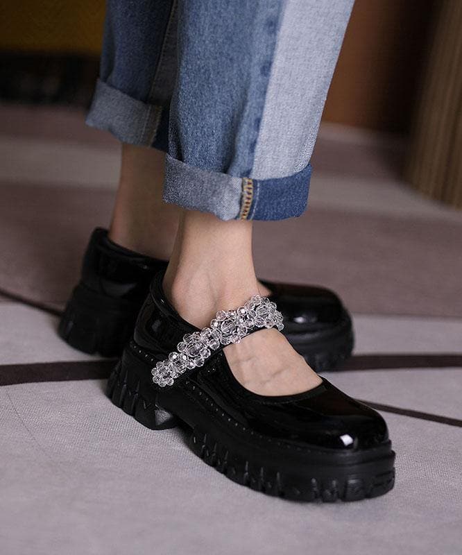 Black Flat Shoes Buckle Strap Platform Flat Shoes XZ-PDX210728