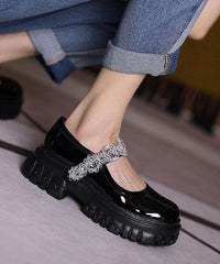 Black Flat Shoes Buckle Strap Platform Flat Shoes XZ-PDX210728