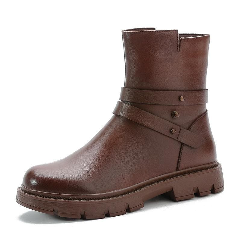 Black Genuine Leather Platform  flat boots XZ-XZ210804