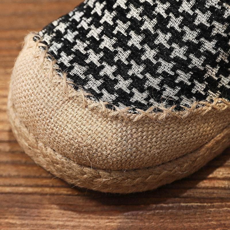 Black Plaid Cotton Linen For Women Splicing Flat Feet Shoes PDX210630