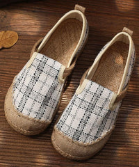 Black Plaid Cotton Linen Patchwork Flat Feet Shoes PDX210630