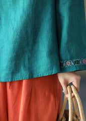 Blue Asymmetrical Design Linen Shirt Embroideried Long Sleeve DylinoShop