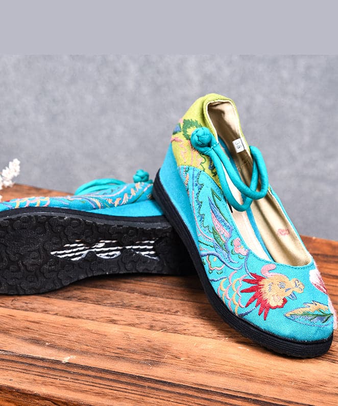 Blue High Wedge Heels Shoes Wedge Cotton Fabric Handmade Embroideried Patchwork Buckle Strap High Wedge Heels Shoes BX-XZ-PG20220401