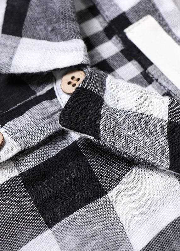 Bohemian Black White Plaid PeterPan Collar Pockets Button Fall Patchwork Dresses BP-FDM210826