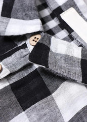 Bohemian Black White Plaid PeterPan Collar Pockets Button Fall Patchwork Dresses BP-FDM210826
