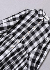 Bohemian Black White Plaid PeterPan Collar Pockets Button Fall Patchwork Dresses BP-FDM210826