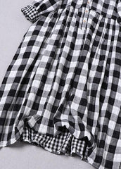 Bohemian Black White Plaid PeterPan Collar Pockets Button Fall Patchwork Dresses BP-FDM210826