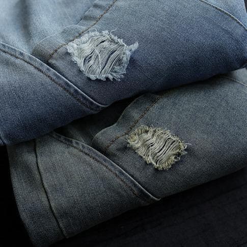 Bohemian Denim Light Blue Trousers Oversize Spring Elastic Waist Hole Work Pant SKTS210115