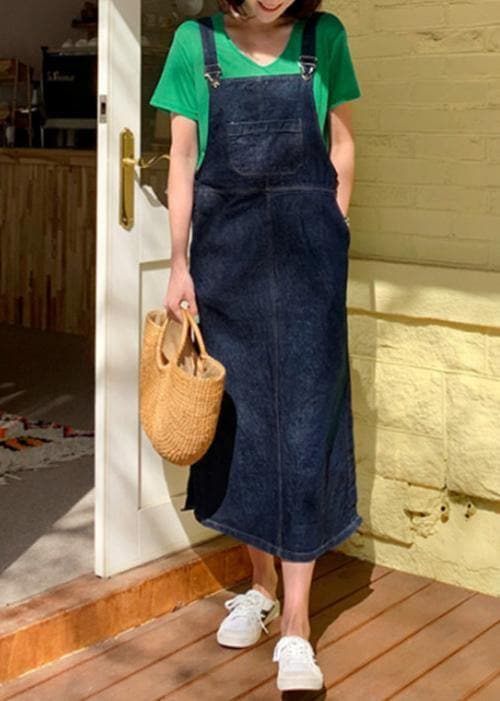Bohemian Spaghetti Strap pockets clothes Shape denim blue Dresses SDL20222
