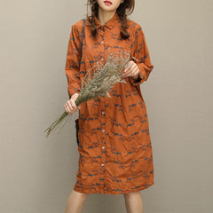 Bohemian embroidery Button Down cotton quilting clothes plus size Sleeve brown short Dresses FDM190129
