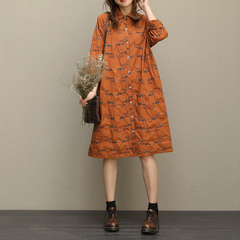 Bohemian embroidery Button Down cotton quilting clothes plus size Sleeve brown short Dresses FDM190129
