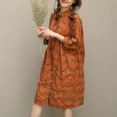 Bohemian embroidery Button Down cotton quilting clothes plus size Sleeve brown short Dresses FDM190129