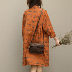 Bohemian embroidery Button Down cotton quilting clothes plus size Sleeve brown short Dresses FDM190129