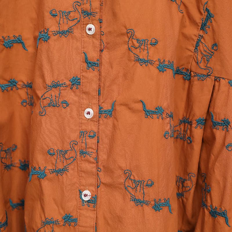 Bohemian embroidery Button Down cotton quilting clothes plus size Sleeve brown short Dresses FDM190129