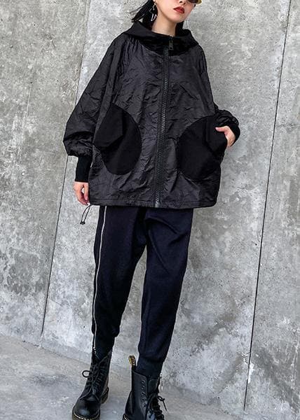 Bohemian hooded pockets clothes For Women Photography black blouse AT-LTP200812