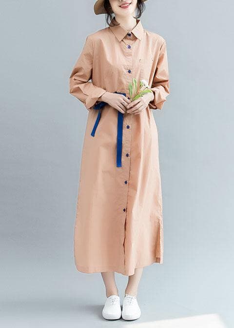 Bohemian side open cotton Long Shirts Fashion Ideas nude cotton shirt Dress fall FDL191011