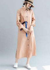 Bohemian side open cotton Long Shirts Fashion Ideas nude cotton shirt Dress fall FDL191011