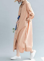 Bohemian side open cotton Long Shirts Fashion Ideas nude cotton shirt Dress fall FDL191011