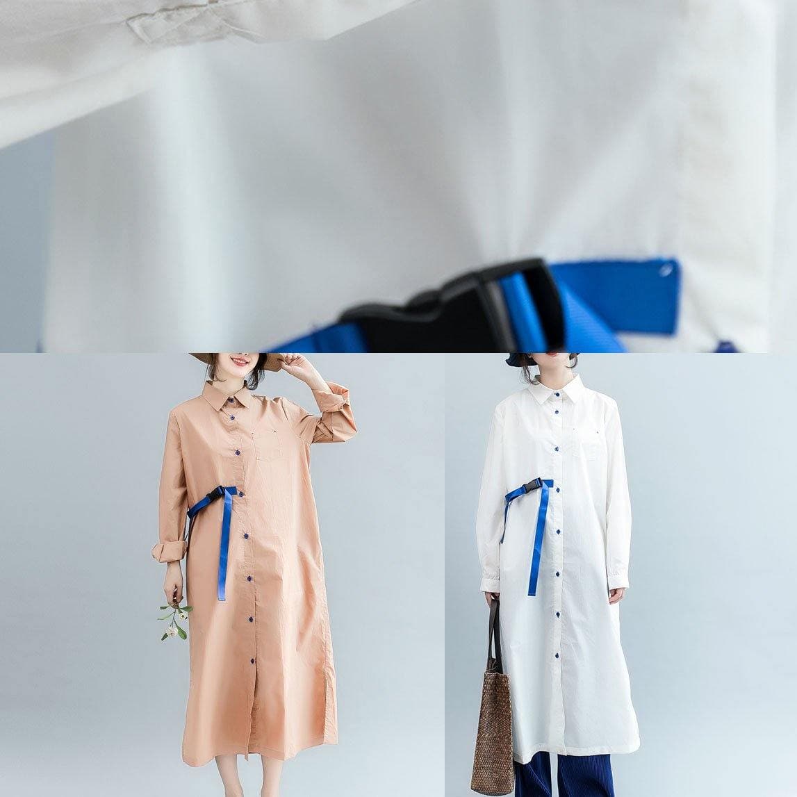 Bohemian side open cotton Long Shirts Fashion Ideas nude cotton shirt Dress fall FDL191011