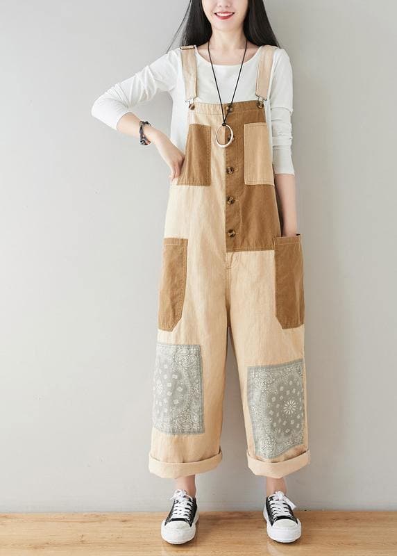 Boho Beige Patchwork Jeans Jumpsuit JPTS210207