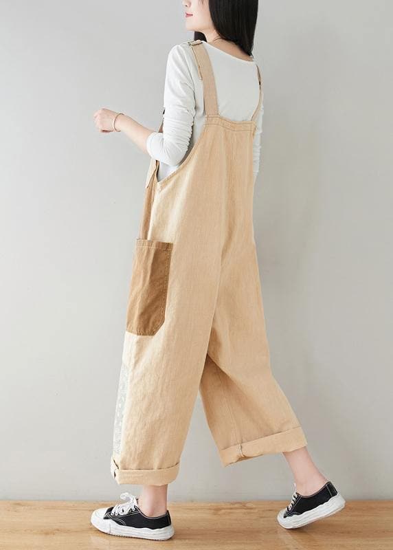Boho Beige Patchwork Jeans Jumpsuit JPTS210207
