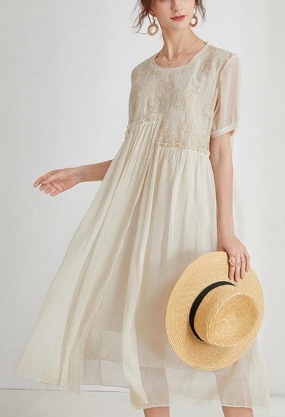 Boho Beige Print Chiffon asymmetrical Design Summer Maxi Dresses MLMY-SDL240325