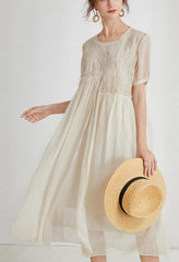 Boho Beige Print Chiffon asymmetrical Design Summer Maxi Dresses MLMY-SDL240325
