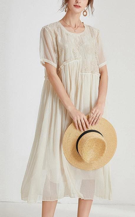 Boho Beige Print Chiffon asymmetrical Design Summer Maxi Dresses MLMY-SDL240325