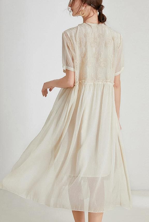 Boho Beige Print Chiffon asymmetrical Design Summer Maxi Dresses MLMY-SDL240325