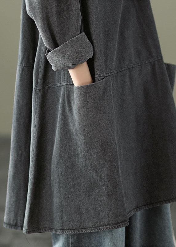 Boho Black Grey O-Neck Pockets Denim Long Dresses Long Sleeve GK-SDM210810