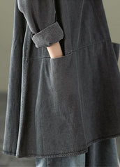 Boho Black Grey O-Neck Pockets Denim Long Dresses Long Sleeve GK-SDM210810
