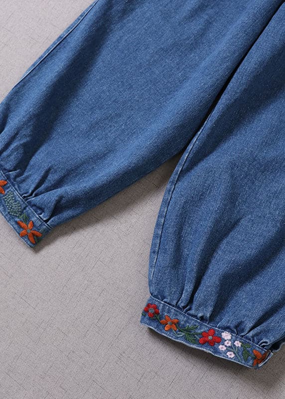 Boho Blue Embroideried denim Pants Spring BP-LPTS211224