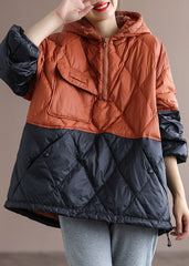 Boho Orange Patchwork Black hooded Loose Winter Down coat GK-DJK211012