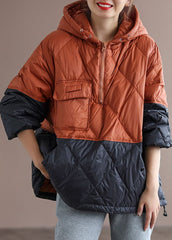 Boho Orange Patchwork Black hooded Loose Winter Down coat GK-DJK211012