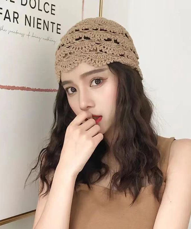 Boho White Knit Solid Color Hollow Out Bonnie Hat dylinoshop