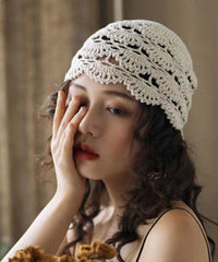 Boho White Knit Solid Color Hollow Out Bonnie Hat dylinoshop