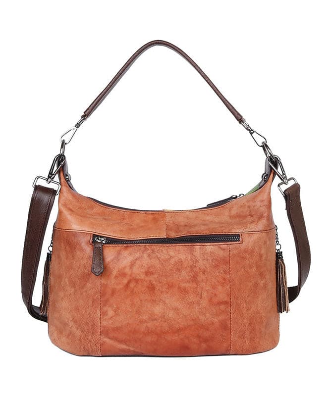 Boho Yellow character Paitings Calf Leather Tote Handbag BGS211230