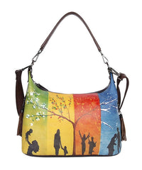 Boho Yellow character Paitings Calf Leather Tote Handbag BGS211230