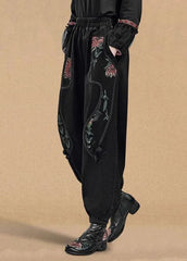 Boutique Black Elastic Waist Pockets Print Cotton Denim Harem Pants Fall GK-LPTS220830