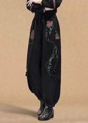 Boutique Black Elastic Waist Pockets Print Cotton Denim Harem Pants Fall GK-LPTS220830